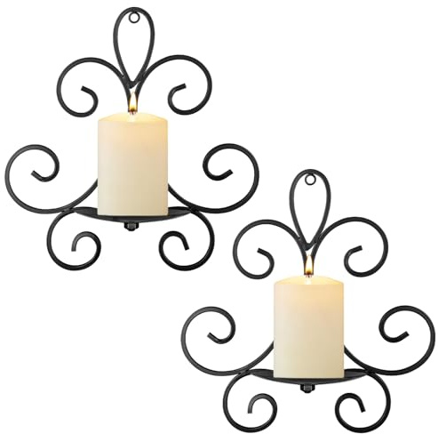 Wall Candle Sconces Set of 2, Triple Scroll Pattern Candle Sconces, Metal Wall Candle Holder for Home Decor, Living Room, Dining Room, Bedroom, Black, Gifts for Men Women Mom or Dad