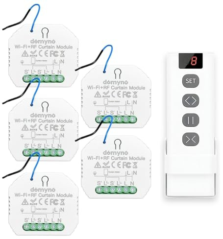 domyno Centraline per tapparelle Interruttore Serrande Tende con Controllo Wifi, Telecomando, Alexa, G.Home, App Tuya e Smartlife - n.5 Centraline + Telecomando 9 canali -
