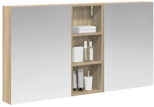 vidaXL Badezimmerschrank-Set 3 pcs 130 x 14,5 x 70 cm Holzwerkstoff, Badezimmer-Schrank, rechteckiger LED-Spiegel, moderner Wand-Organizer, praktischer Platzsparer