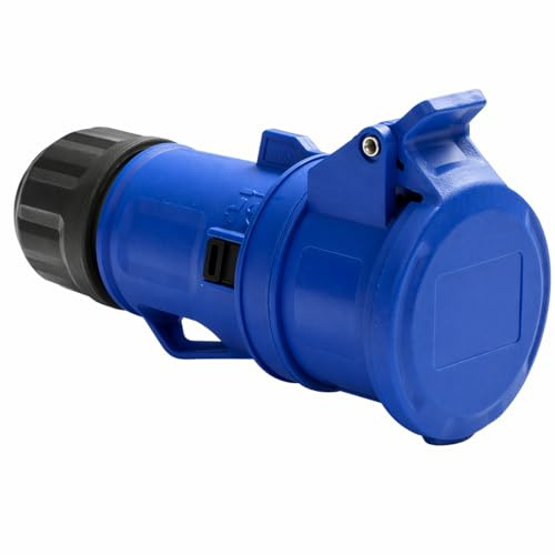 WEBMATEL Toma Cetac 220V - IP54-2 P+T -16A - Base Enchufe Hembra - Base Industrial 3 Pines Monofásico - Adaptador Estanco Eléctrico