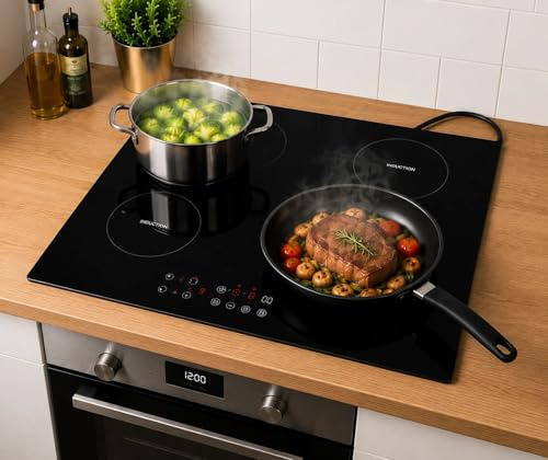 HEME PI6040T-T1 60cm Built-In Induction Hob, 4 Zone, Touch Control, 9 Power Levels, Child Lock, Boost Function