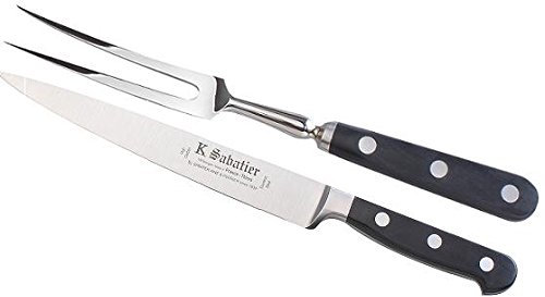 K SABATIER - Sercice À Découper - Fourchette Courbe Cm Gamme Bellevue - Acier Inoxydable - Manche Noir - 100% Forge - Entièrement Fabrique en France