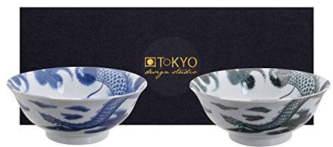 TOKYO design studio, Dragon (Drachen), Schüssel Set 2x21cm, Japan, rund. Zwei Schalen in dekorativer Geschenkbox. Schüsseln Porzellan Set.