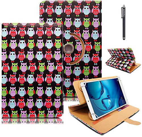 Huawei MediaPad T3 8.0 Tablet Case Cover, Premium Leather Rotating Stand Folio Flip Cover Protective Case with Free Stylus Pen for Huawei MediaPad T3 8.0 (8-Inch) - Owl Style 1 (360 Case)