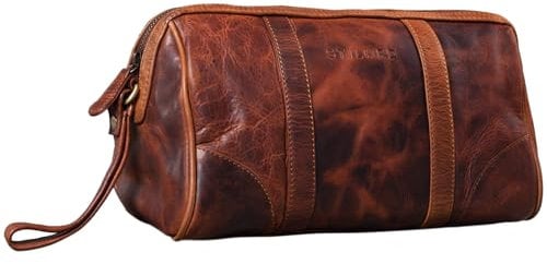 STILORD 'Charles' Kulturtasche Leder Groß Vintage Design für Herren und Damen Kulturbeutel Waschtasche Necessaire mit Henkel, Farbe:Kara - Cognac