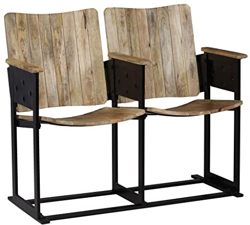 vidaXL Mangoholz Massiv Bank 2-Sitzer Kino-Stil Stahl Sitzbank Flurbank Sessel
