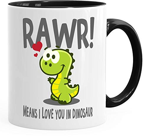 MoonWorks® Kaffee-Tasse Rawr Means I Love You In Dinosaur T-Rex Valentinstag Liebe Geschenk schwarz unisize