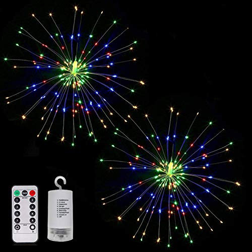 Sentik® 2 Pack 240 LED Firework String Lights Battery Operated, Hanging Starburst Light with Remote Control Starry Fairy String Lights Decor for Indoor Outdoor Christmas Party Garden, Multi