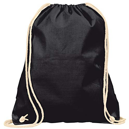 MyShirt 10er Pack Baumwoll Turnbeutel 38 x 46cm unbedruckt mit Kordelzug - 19 Farben - Jutebeutel Oeko-TEX® geprüft Gym Sack zum bemalen, Farbe:schwarz