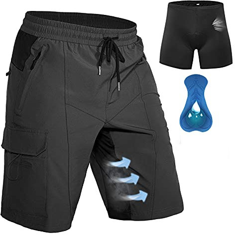 Hiauspor Herren MTB Hose Kurz Gepolstert Mountainbike Hose mit Polster Fahrradhose Herren Atmungsaktiv Radhose Outdoor Schnelltrocknend Radlerhose(Schwarz,XXL)