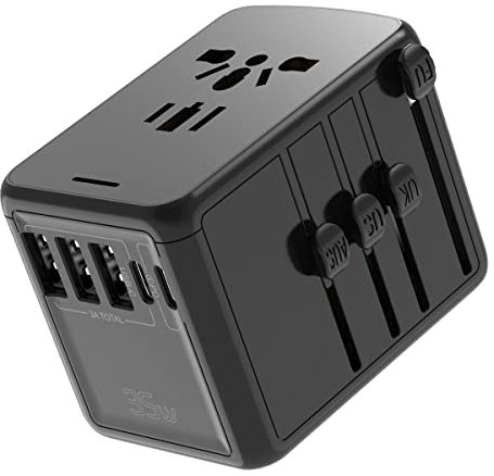 Adattatore Universale da Viaggio, Adapter/Adattatore da Viaggio World to Italy, 3 Porte USB e 1 Type C, 35W