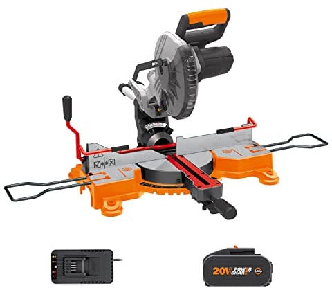 Ingletatrice 216 mm EXTRAHAND 20 V WORX | PowerShare | WX845-1 batterie 4,0 Ah | Avviamento progressivo, sistema di morsetti, guida taglio laser, freno elettrico