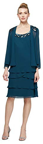 S.L. Fashions Damen Jackenkleid für die Brautmutter mit Paillettenausschnitten An der Schulter Kleid für besondere Anlässe, Blaugrün, 44 Petite