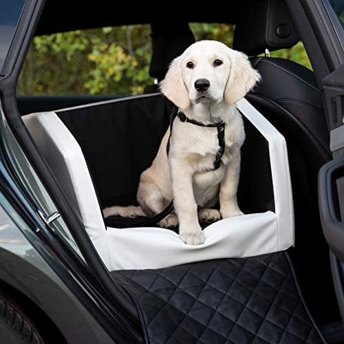 CopcoPet Rücksitz Hundeautositz Autohundebett Hundebett Transportbett Autoschondecke (55 x 55 x 38 cm Orthopädisch, Weiß-Schwarz)