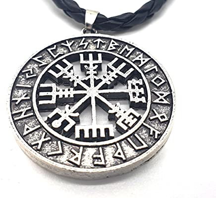 AB Viking Crafts Vikings Anhänger Vegvisir Wikinger Kompass mit Lederhalsband im Schmuckbeutel