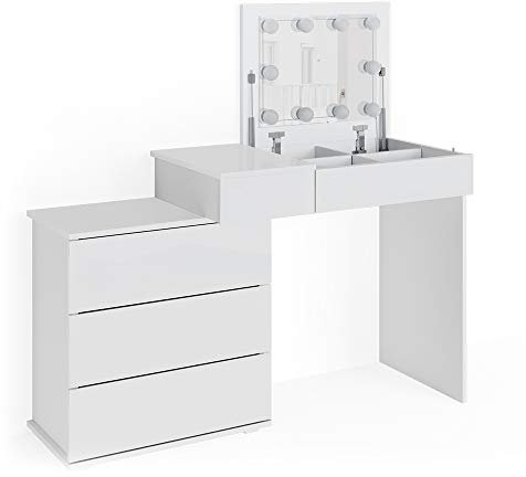 Vicco Schminktisch Lotos, Kosmetiktisch mit Spiegel, Weiß, 117 cm mit LED Beleuchtung