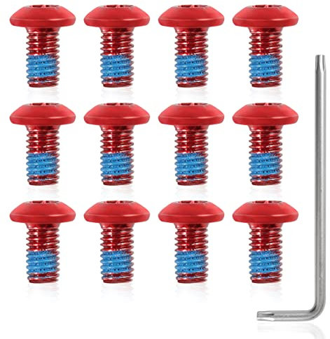 SPEEDWOX 12 viti per rotore per bicicletta, bulloni per rotore freno a disco M5 x 10 mm, bulloni per rotore MTB rossi con chiave a stella T25 per bici da strada, mountain bike