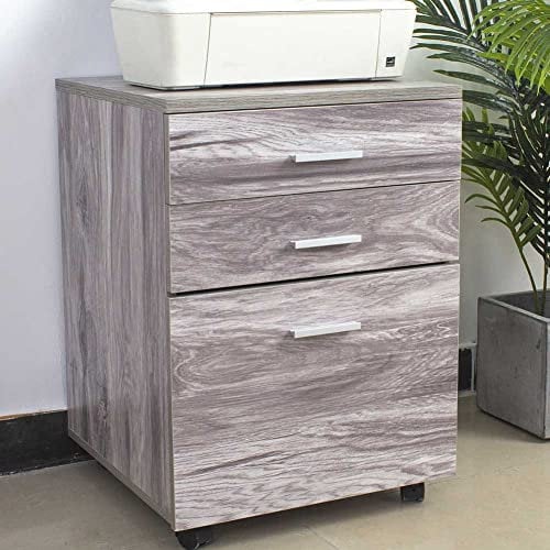 BAKAJI Cajonera para Escritorio, Mueble de Cocina, de Madera MDF con 3 cajones y 4 Ruedas giratorias, diseño Moderno, decoración para el hogar o la Oficina, tamaño 46,5 x 45 x 64 cm (Gris)
