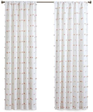 Intelligent Design Sophie Fenstervorhang mit Clip, Pompon, verziert, mit Stangentasche, für Schlafzimmer, Wohnzimmer, 127 x 213,4 cm, Blush