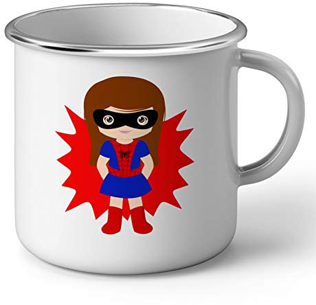 Tasse emailliert Metall Spidergirl Spiderman Superhelden Mädchen Kinder Zeichnung niedlich Super Hero