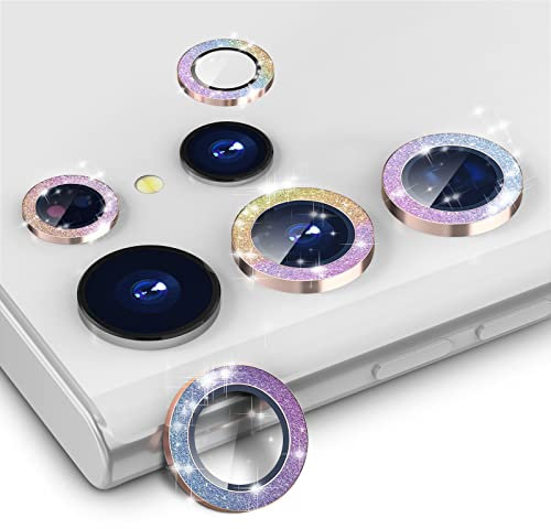 CloudValley Kameraschutz Kompatibel mit Samsung Galaxy S22 Ultra Kamera Panzerglas[3+2], Camera Protector HD Klar Aluminiumlegierung Kamera Schutzfolie Linse, Blasenfrei Gehärtetes Glas - GlitzerBunt