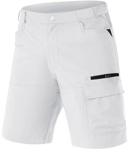 TACVASEN Wanderhose Herren Kurz Bermuda Shorts Schnelltrocknend Sommer Wandern Biker Leicht Nylon Cargoshorts mit 5 Taschen (40, Weiß)
