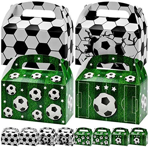 12 Piezas Caja de Dulces para Fiestas de Fútbol Diseño de Fútbol Caja de Regalo de Fiesta de Cumpleaños con Asa para Niños Cumpleaños Tema de Fútbol, 16 x 9,5 x 9,5cm