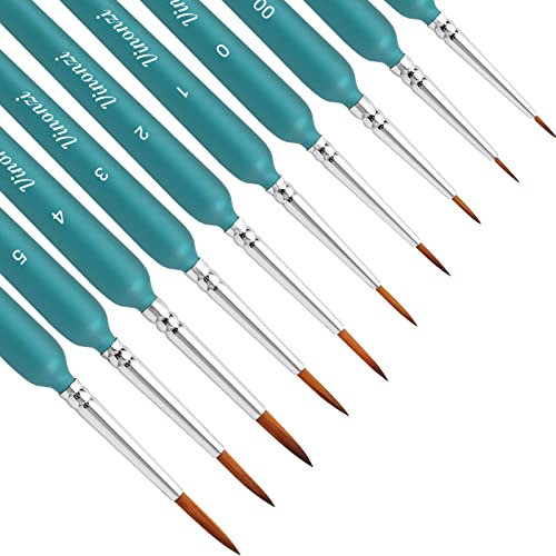 10Pcs Miniature Paint Brushes, Detail Fine Tip Paint Brushes Set with Ergonomic Handle - Suitable for Acrylic Painting, Oil, Watercoloring, Face, Nail, Scale Model Painting, Line Drawing
