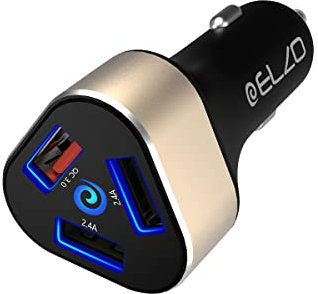 ELZO Autoladegerät, 3 Ports Car Charger USB Ladegerät Schnellladegerät, Quick Charge 3.0, 42W Kfz Ladegerät, kompatibel mit iPhone, mit iPad, Samsung Galaxy S20/S20 Ultra/S10 Note 20, Huawei, Xiaomi