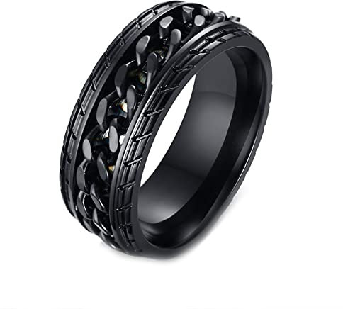 KnSam Verlobung Ring Herren 8MM, Edelstahl Partnerring Anxiety Ring Roller Ringe zum Stressabbauen für Männer, Schwarz, Gr.62 (19.7)