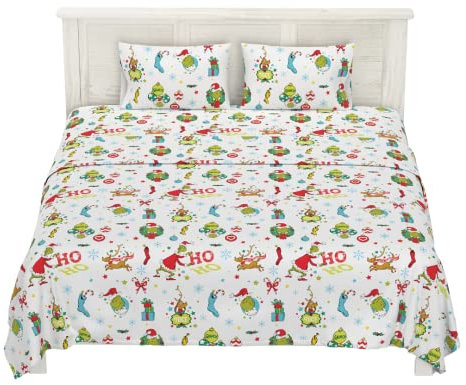 Franco Grinch by Dr. Seuss Flanell-Bettwäsche-Set, 100% Baumwolle, superweich, für Super-Kingsize-Betten (offizielles Lizenzprodukt)