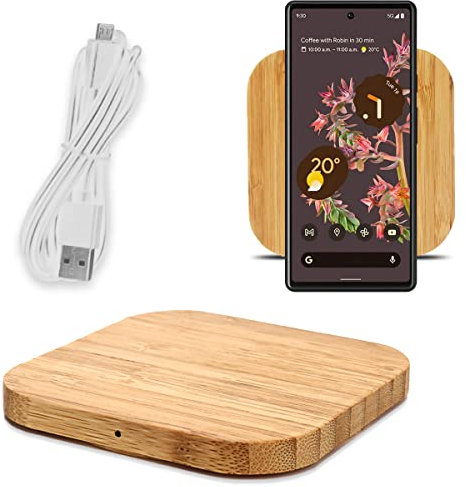 NAUCI QI Wireless Ladestation aus Bambus 15W kompatibel mit Google Pixel 9/9 Pro / 9 Pro XL / 8a / Fold 8/8 Pro / 7a / 7 6/7 6 Pro Ladematte Ladegerät aus Echtholz, Modell:Quadrat