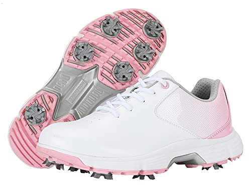 Golf Shoes for Women's Waterproof Golf Trainers Shoes Spiked Comfort Wide Fitting,White,5 UK