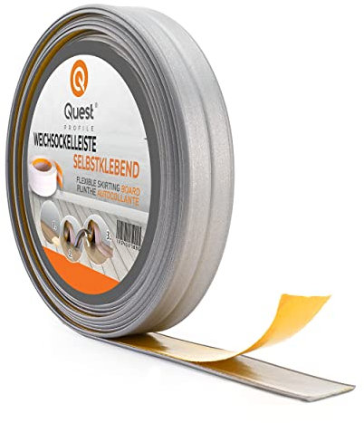 Quest Weichsockelleiste Selbstklebend, Knickleiste, Abschlussleiste für Küche, Badezimmer - Dichtungsband - PVC, Flexibel, Dicht, Dekorativ - 10 mm x 10 mm - 5 Meter, Silber