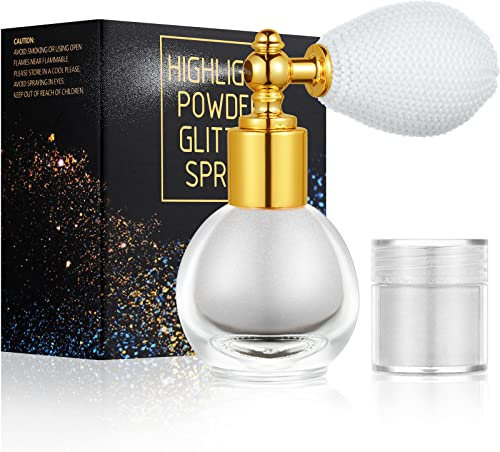 AOOWU Glitzer Spray, Glitterspray für Face und Body, Glitzer Haarspray Make-up Sparkle Puder Kosmetik Shimmer Highlighter, Powder Glitzer Spray Haare Körper für Weihnachten Rave Party(Silber)
