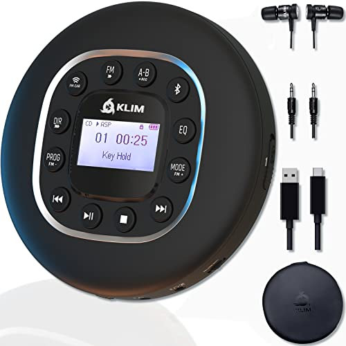 KLIM Journey + Lettore CD HiFi portatile + NUOVO + Cuffie incluse + Radio FM + Compatibile con MP3 CD Audiolibri + Lettore CD per auto + Supporta Bluetooth per Auto, scheda SD, Trasmettitore FM
