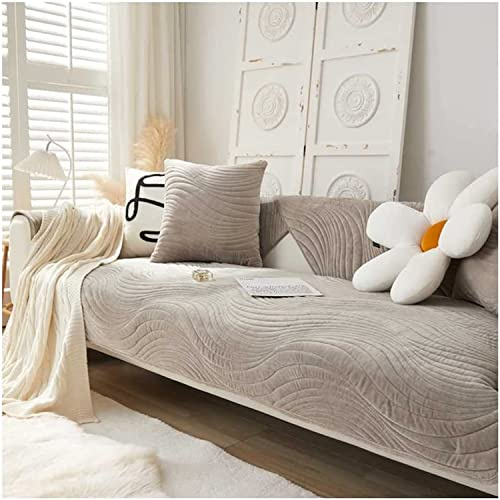 LINGKY Sofa/Couch überzug/überwurf, Sofaschoner rutschfest, Super Weicher Samt Sofabezug für Sofa L Form/U Form/Ecksofa 3/2/1 Sitzer, Sofaschutz Hund Kratzschutz Katze (Taupe,90x120cm)