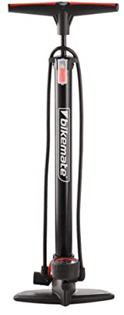 BIKEMATE Standluftpumpe, Fahrrad Luftpumpe 100cm Schlauch 5bar Für Schrader-, Blitz- und Sclaverandventil/inkl. Adapter für Luftmatratzen, Bälle etc.
