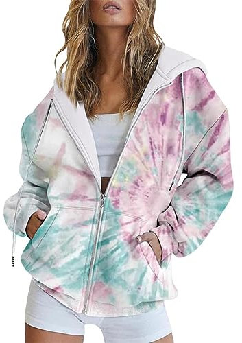 Yowablo Sweat-shirt à capuche imprimé dégradé pour femme, manches longues, poche, fermeture éclair, veste de sport, ample, printemps, automne et hiver Gilet Hiver Polaire (Green, XXXL)