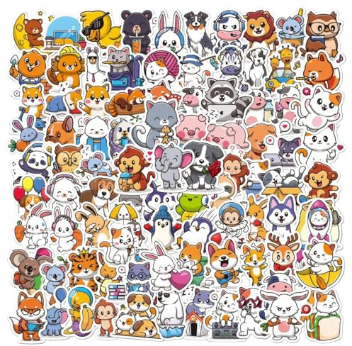HNTR Cute Animal Stickers for Children, Teens & Adults | 100 Funny Cartoon Animal Stickers | Kids & Scrapbook Stickers for Laptops, Books, Journals, Bottles & DIY Crafts