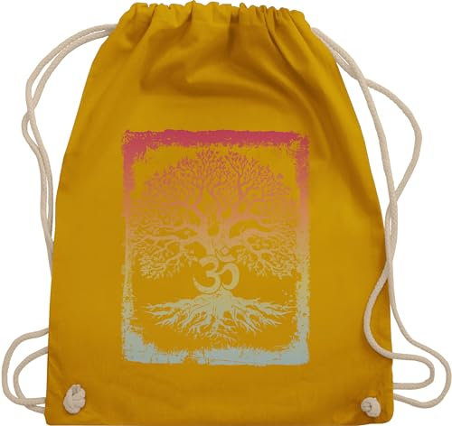 Turnbeutel Rucksack - Yoga - Taschen - Lebensbaum mit Om Zeichen Leben Wachstum Verbundenheit Meditation Innere Ruhe - Unisize - Senfgelb - yoga-tasche joga spirituell mandala alles für fans
