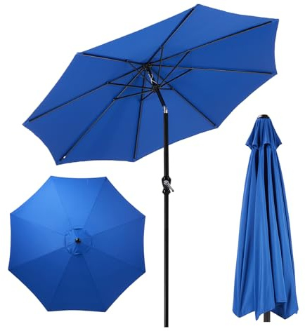 NEWBULIG 9FT Outdoor-Sonnenschirm, UPF 50+ Sonnenschirm für Garten, Terrasse, Hinterhof und Pool, Wasserdichter Sonnenschirm, Winkelverstellbarer Schirm, Blau