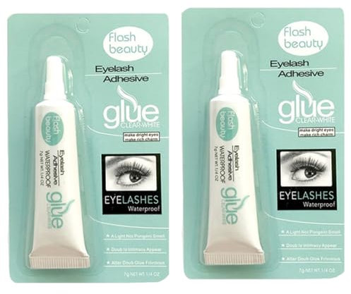 Eyelash glue, 2 Pcs False Eyelash Clear Glue, Super Hold Eye Lash Glue 7g Eyelash Glue Drys Clear Lash Extension Adhesive New Waterproof Formula Strong Hold Salon & Home Use(White Glue)