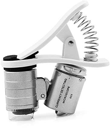 60-fache Mikroskop-Beleuchtung, Taschenlupe mit Handy-Clip, UV- und LED-Licht zum Bedrucken, Gravieren, Taschenlupe