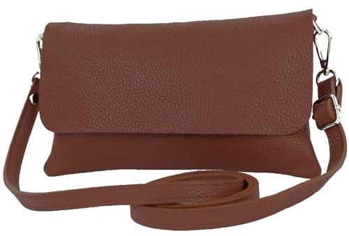 modamoda de T226 Damen Leder Clutch Umhängetasche Abendtasche Small handmade in Italy, Farbe:Schokobraun