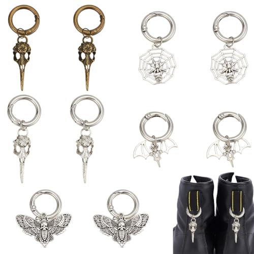 DELORIGIN 10 Stück Schuhanhänger In 5 Stilen Metalllegierung Punk Schuhanhänger Mit Ring Motte Fledermaus Spinnennetz Skelettform Für Verkleidungsball Schuhdekor Cosplay