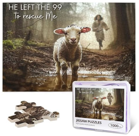 Christian Jigsaw Puzzle for Adults 1000 Pieces Vintage Sheep Jesus Religious Puzzles Scripture Bible Inspirational Wooden Puzzle for Living Room Family Friends Activities Fun Games