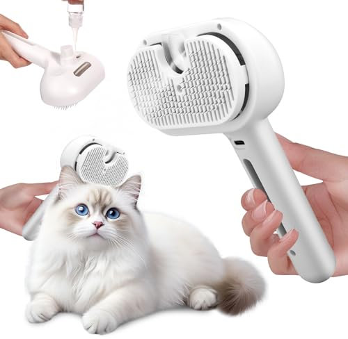 Self-Cleaning Pet Grooming Brush with Spray - 3-in-1 Cat and Dog Brush for Hair Removal and Anti-Static Steam (Built-in 250mAh Battery)