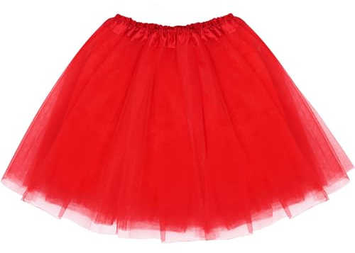 Damen Tütü Minirock - Stretch Mini Skater Tutu Rock für Erwachsene - Ballett Tüll Rock für Party Kostüme und Tanzen (Rot)