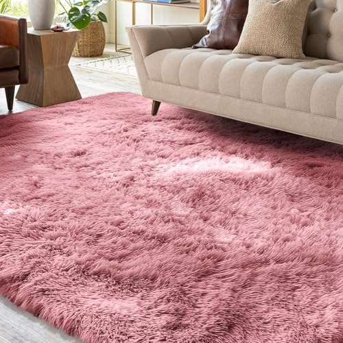 XSIVOD Tappeto Salotto 160x230 Tappeto Camera da Letto Moderno e Morbido per Soggiorno a Pelo Alte Lavabile Fluffy Uni Effetto Pelliccia Senza Tempo Elegante Antiscivolo Facile da Pulire, Rosa